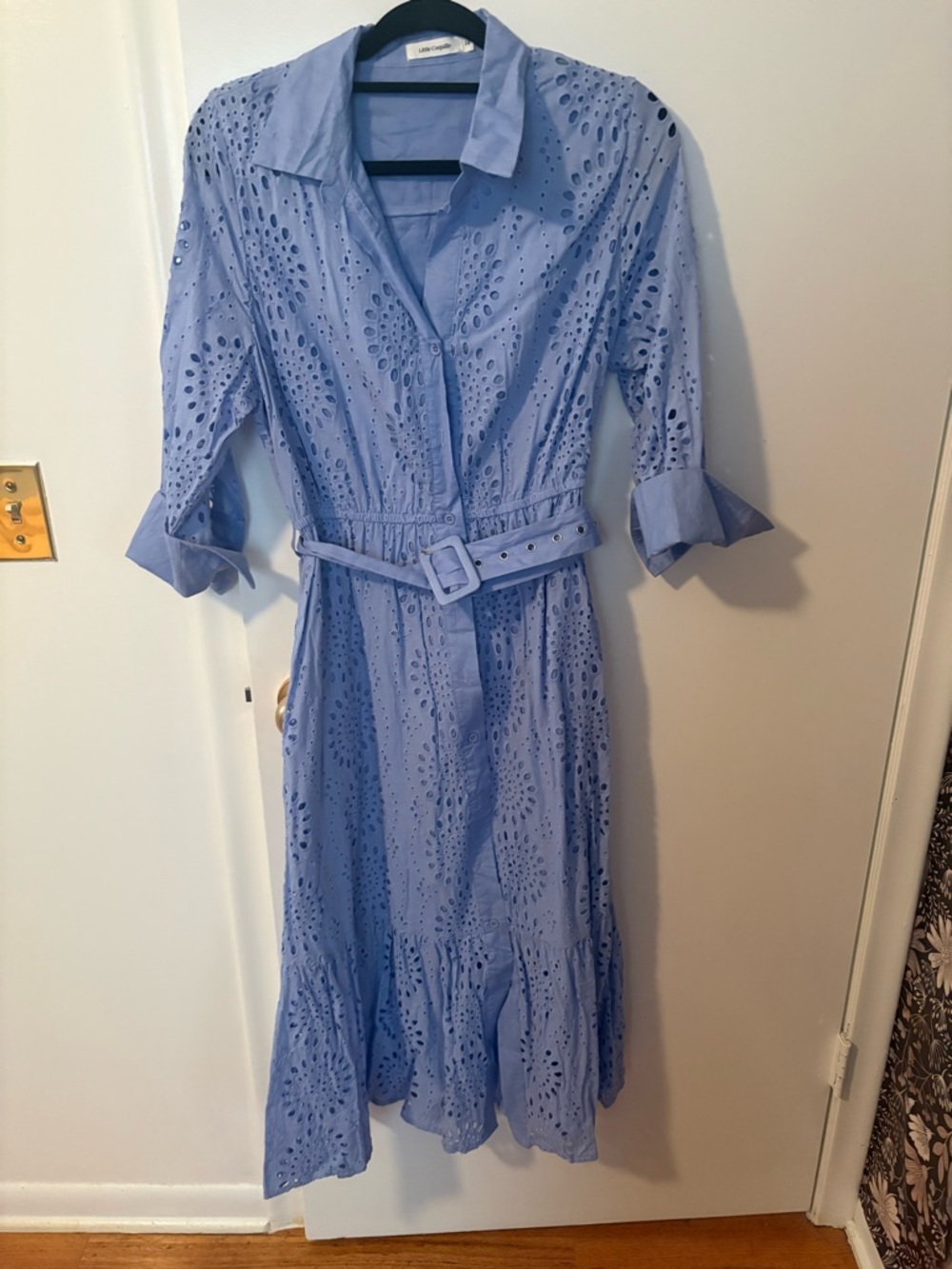Light Blue Eyelet Shirt Dress with Belt